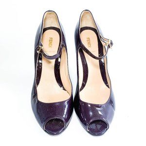 Fendi Patent Leather Peep Toe Wedges